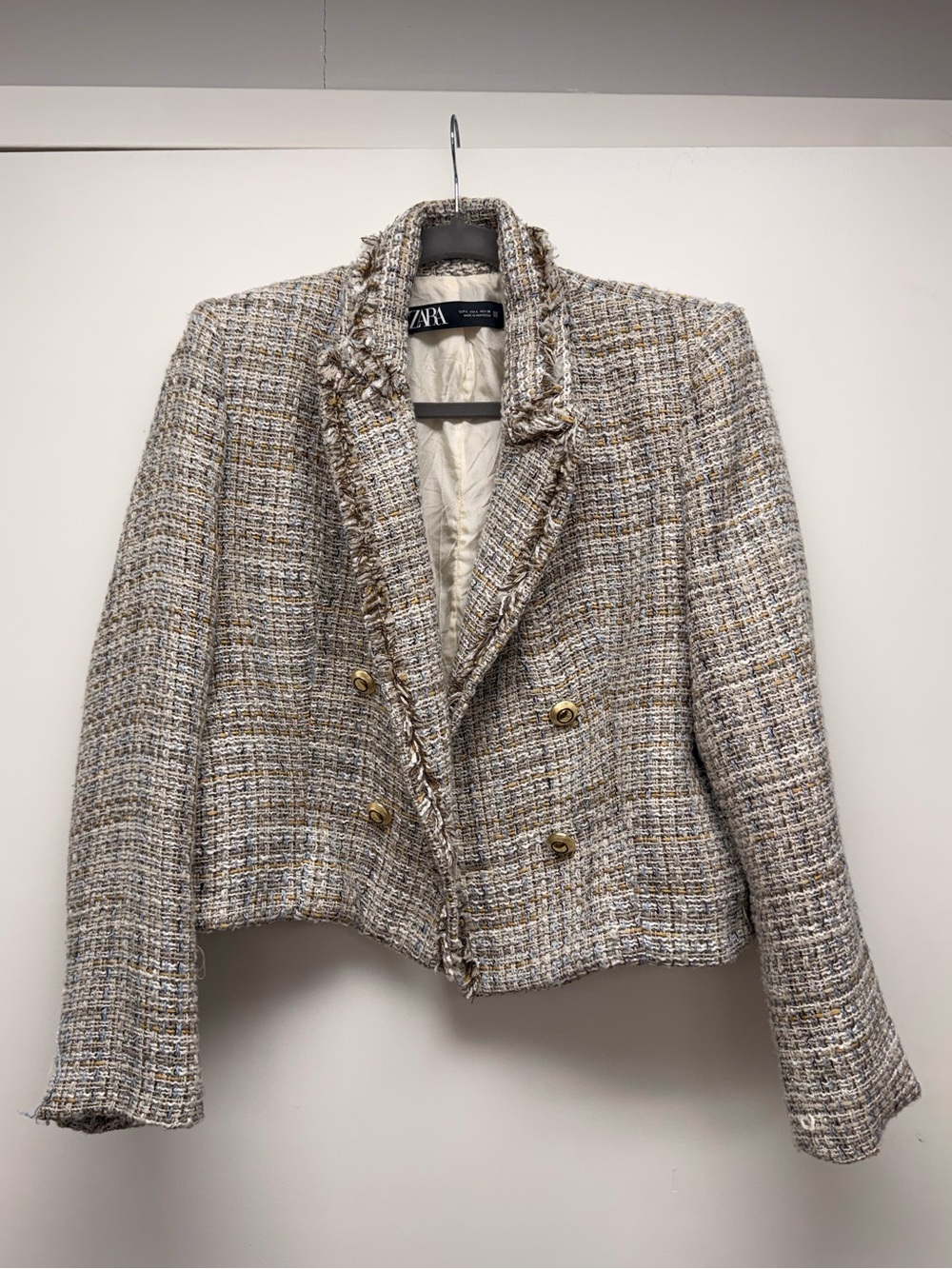 Zara Cream Tweed Blazer Jacket Large